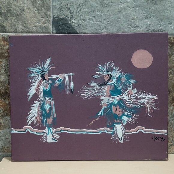 Vintage Native American Eagle Dance Canvas Painting 1994 Signed - Picture 1 of 13
